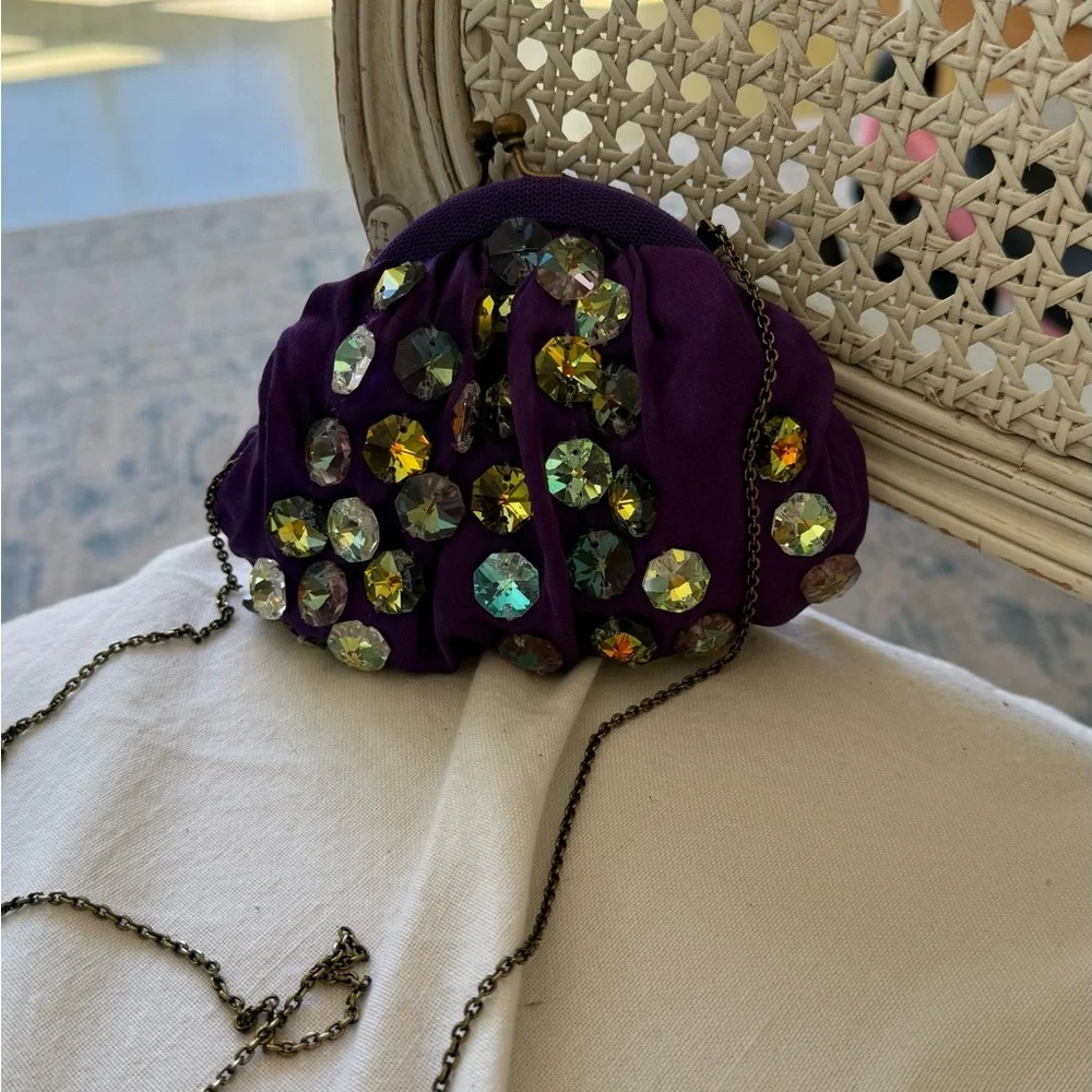 Embellished Purple Evening Wristlet Clutch with Crystal Accents